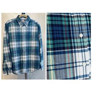 J.Crew Men’s Slim Fit Broken-In Oxford Shirt L Green Blue Plaid Cotton